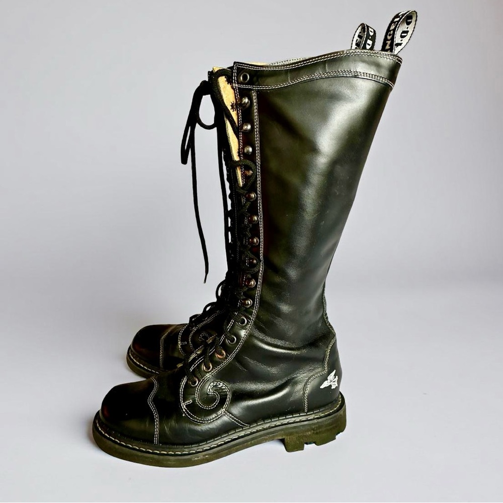 John Fluevog Genuine Leather Vintage Black Lace Up Boots - Picture 4 of 10